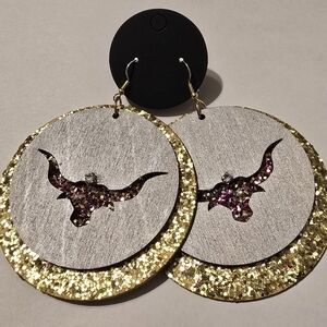 Gold and Silver Glitter Bull Earrings